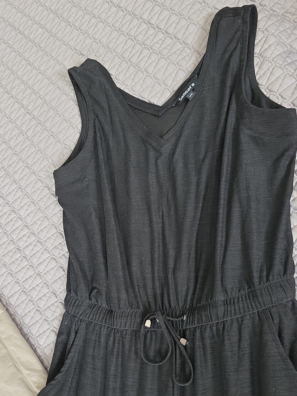 Sansara Black Sleeveless V-Neck Jumpsuit with Drawstring Waist